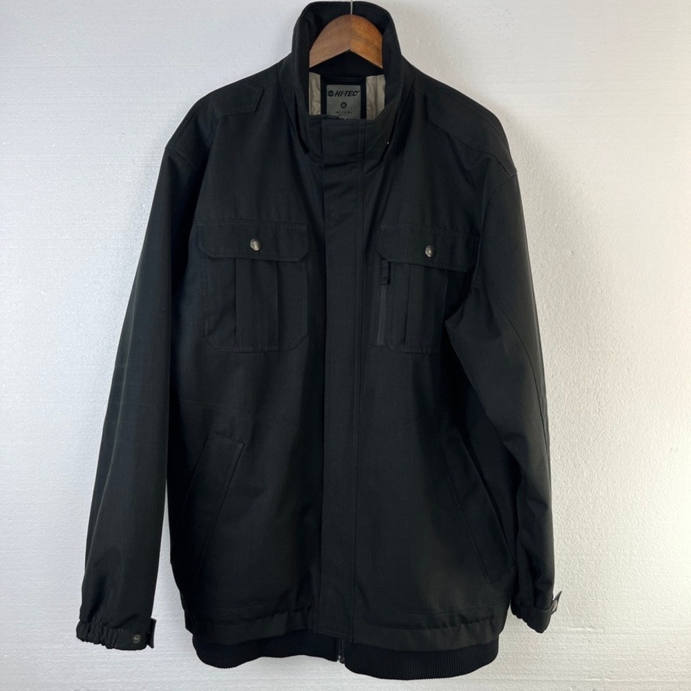 HI-TEC Mens XL Black Waterproof Full Zip Jacket Utility‎ Style Pockets